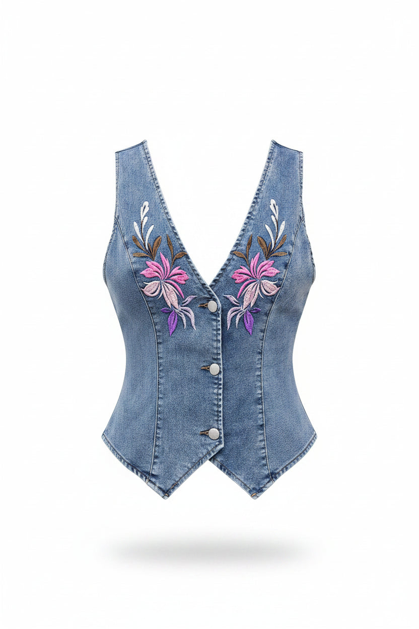 Chaleco Vaquero con Bordado Floral