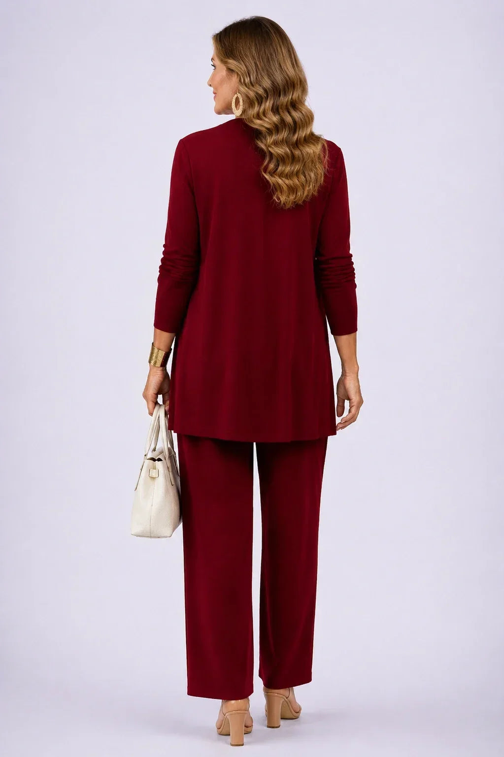 AGATA | Conjunto de 3 Piezas Burdeos con Jersey Floral