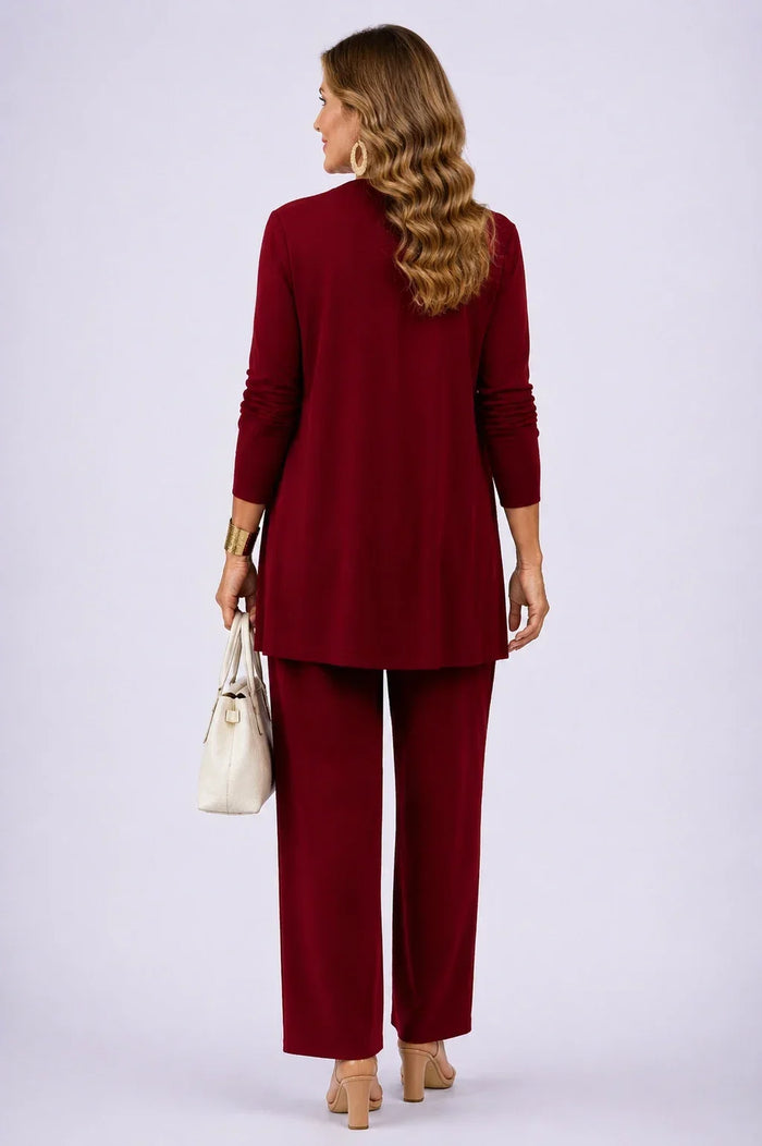 AGATA | Conjunto de 3 Piezas Burdeos con Jersey Floral
