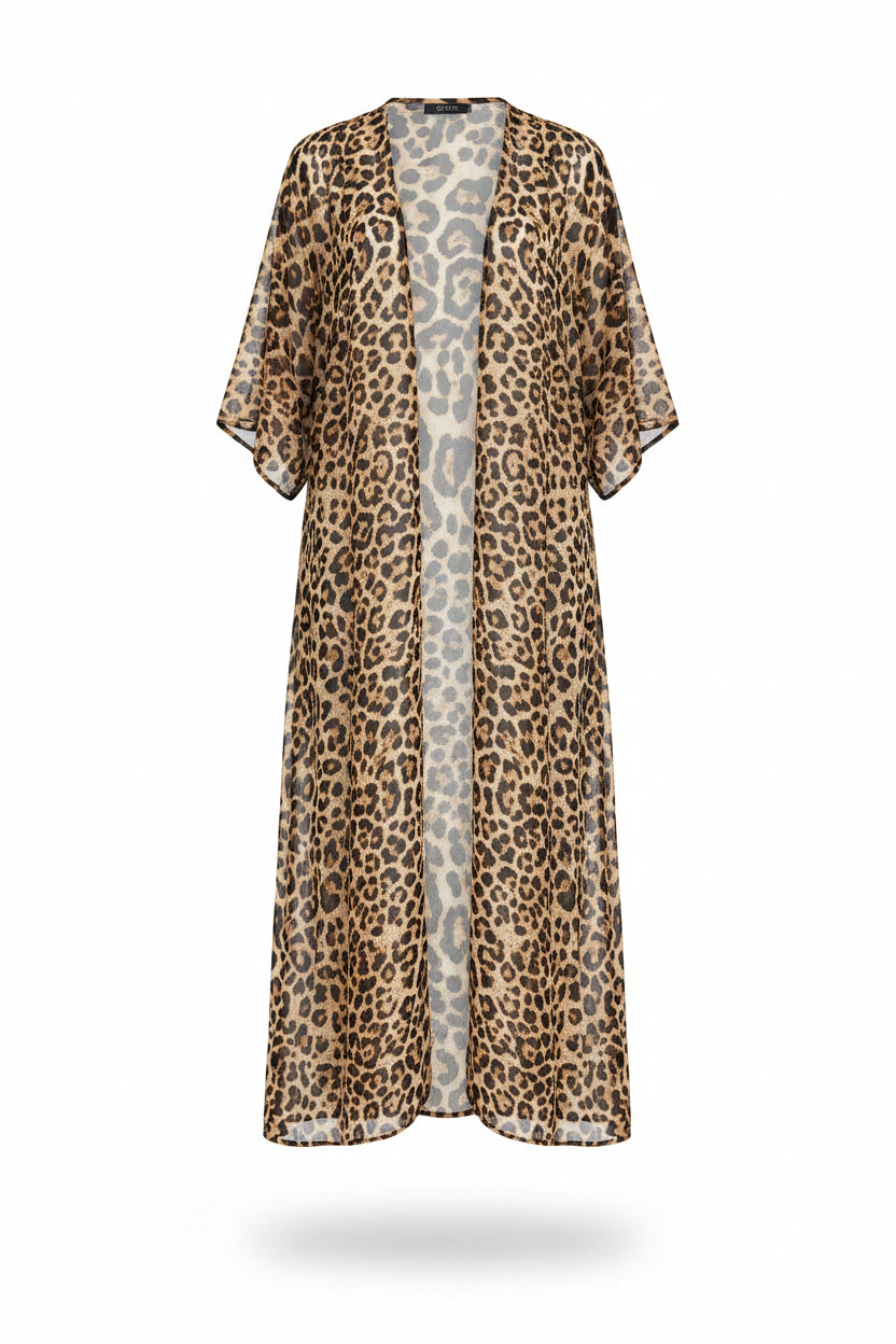 Kimono de Gasa con Estampado de Leopardo