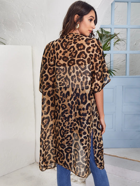 Kimono de Gasa con Estampado de Leopardo