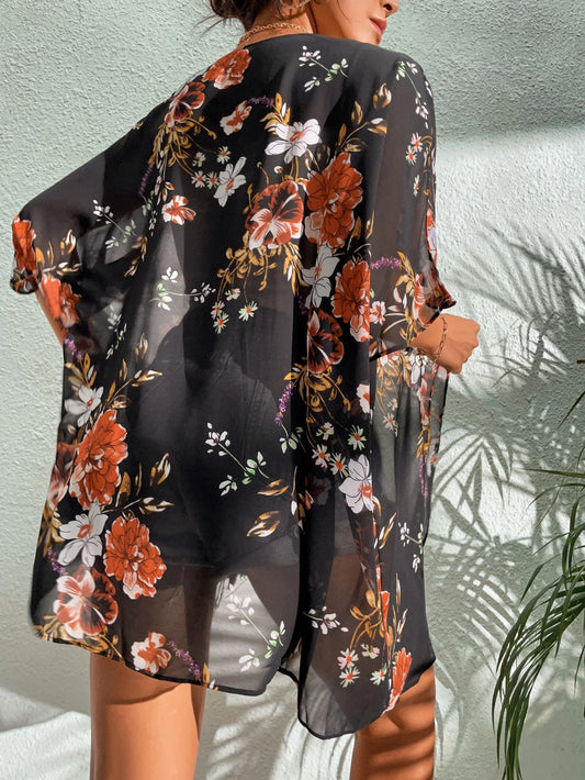 Kimono de Gasa con Estampado Floral