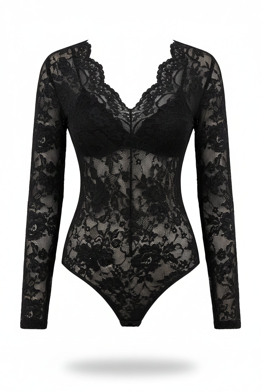 Top de Encaje Floral con Ribete