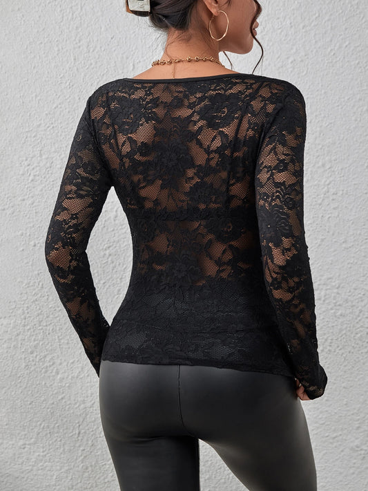 Top de Encaje Floral con Ribete