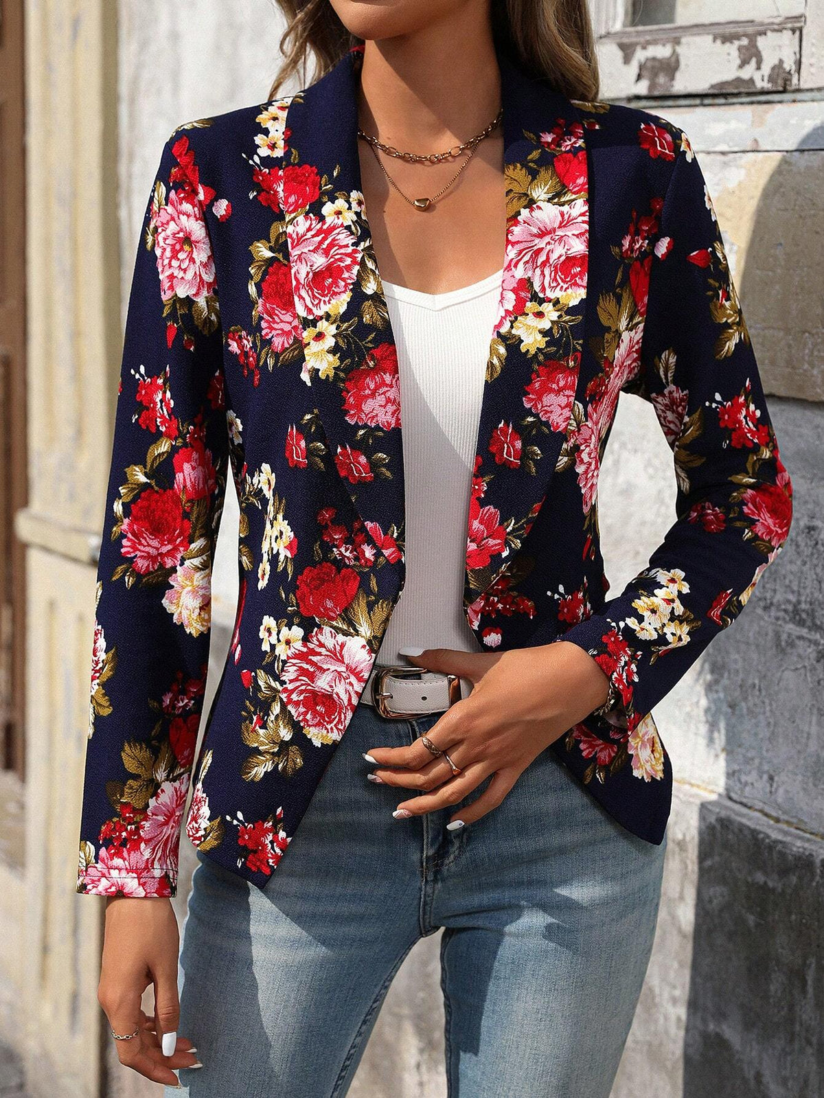 Blazer Floral de Manga Larga