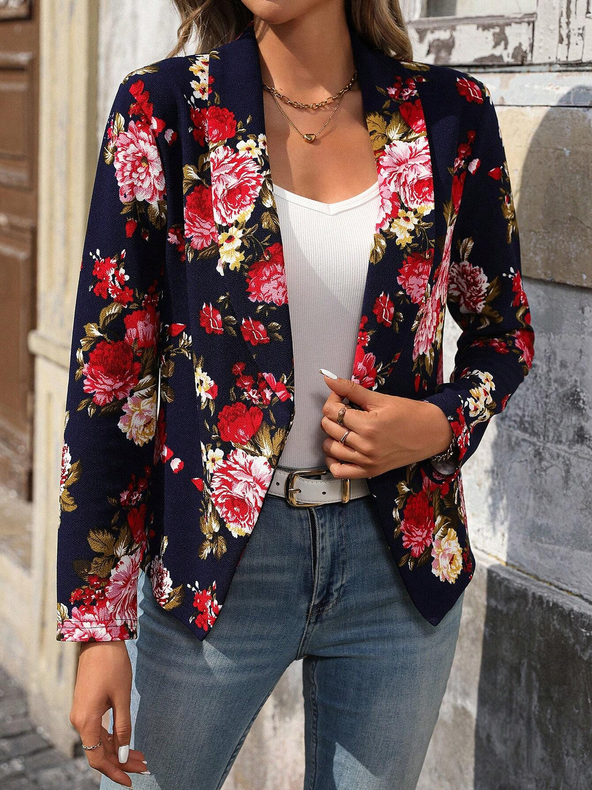 Blazer Floral de Manga Larga