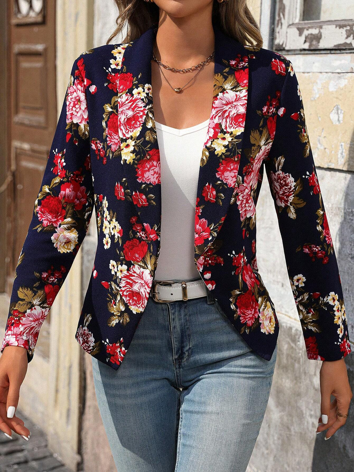 Blazer Floral de Manga Larga