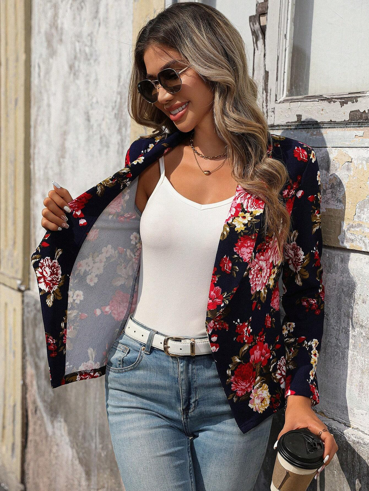 Blazer Floral de Manga Larga