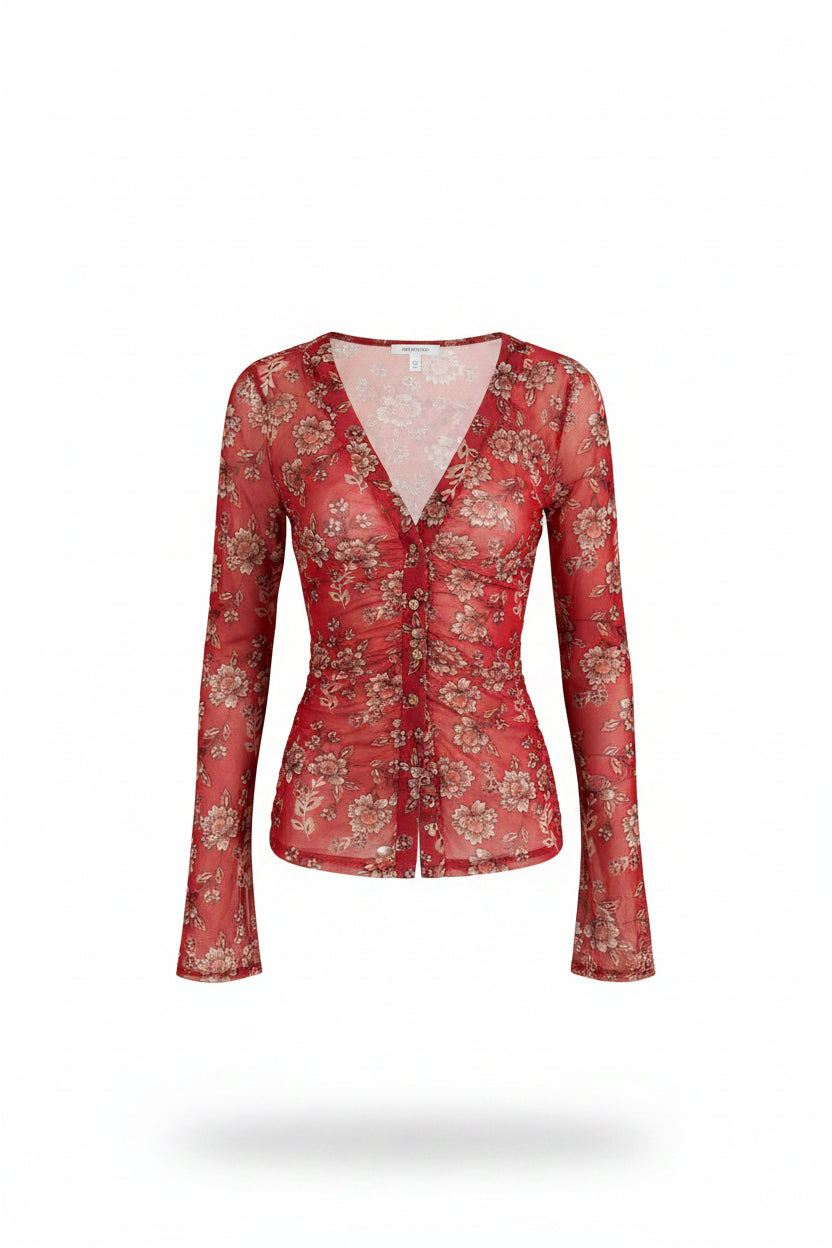 Top de Punto Floral Boho con Encaje