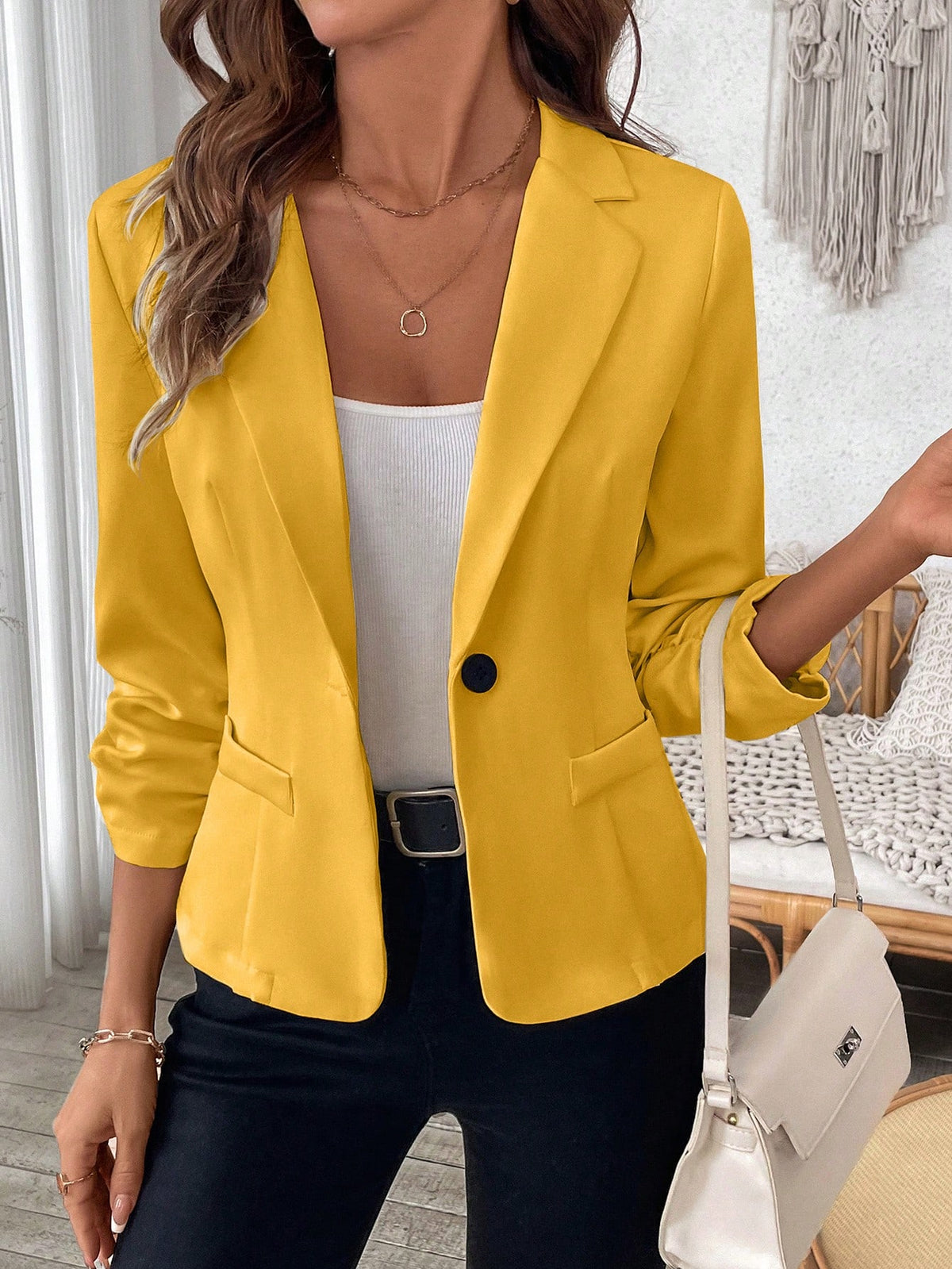 Blazer Casual con Puños Fruncidos