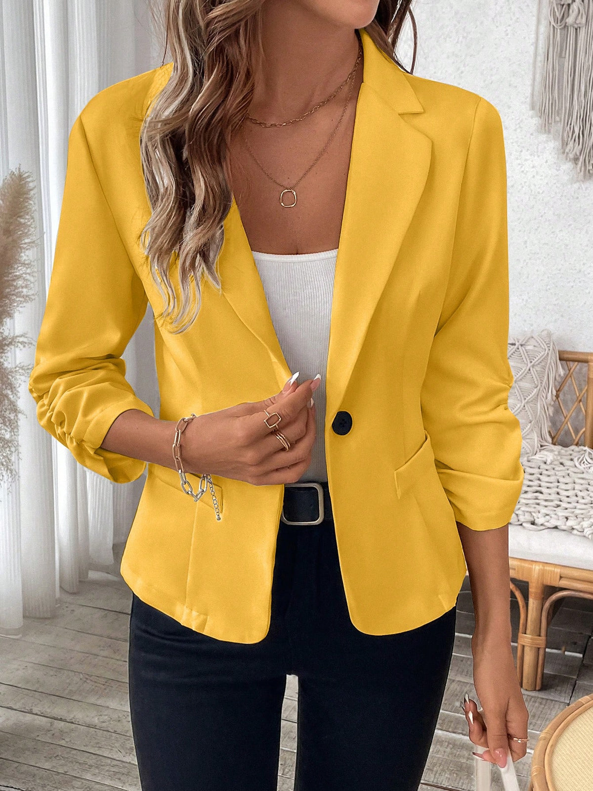 Blazer Casual con Puños Fruncidos