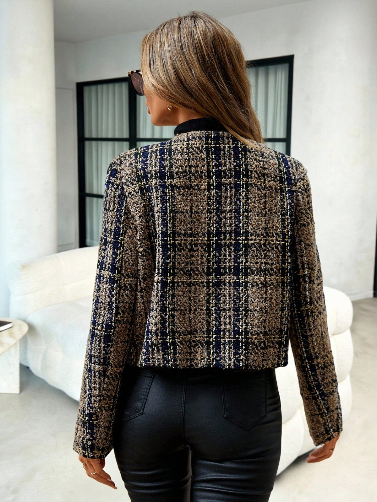 Abrigo de Tweed a Cuadros con Solapa
