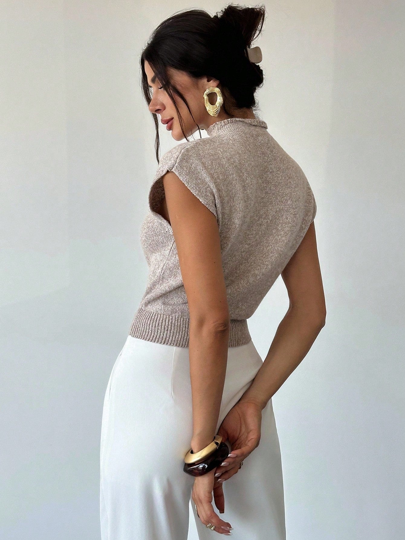 Chaleco de Punto Holgado con Cuello Alto