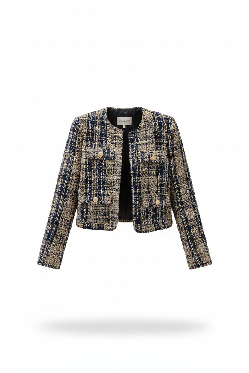 Abrigo de Tweed a Cuadros con Solapa