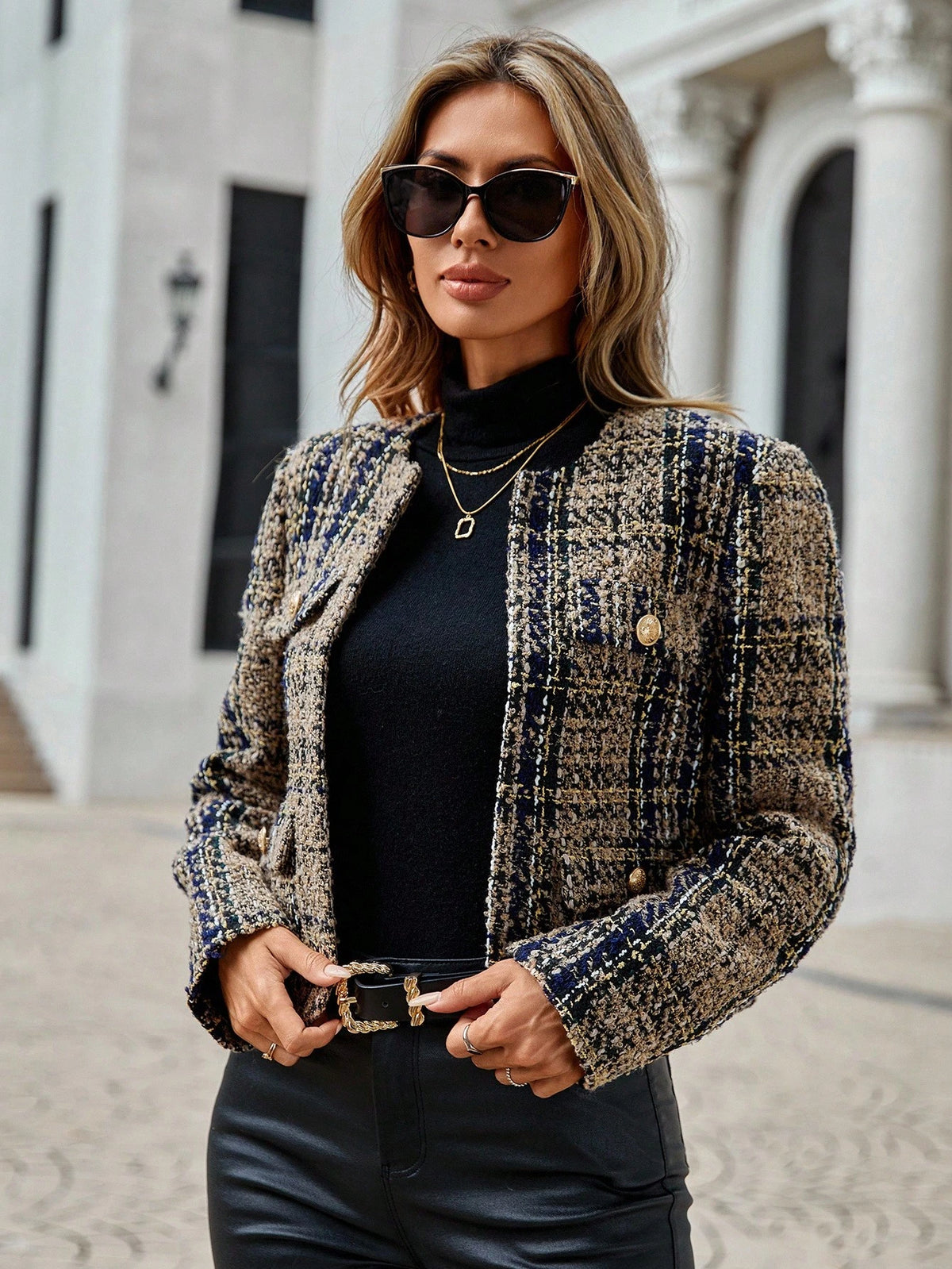 Abrigo de Tweed a Cuadros con Solapa