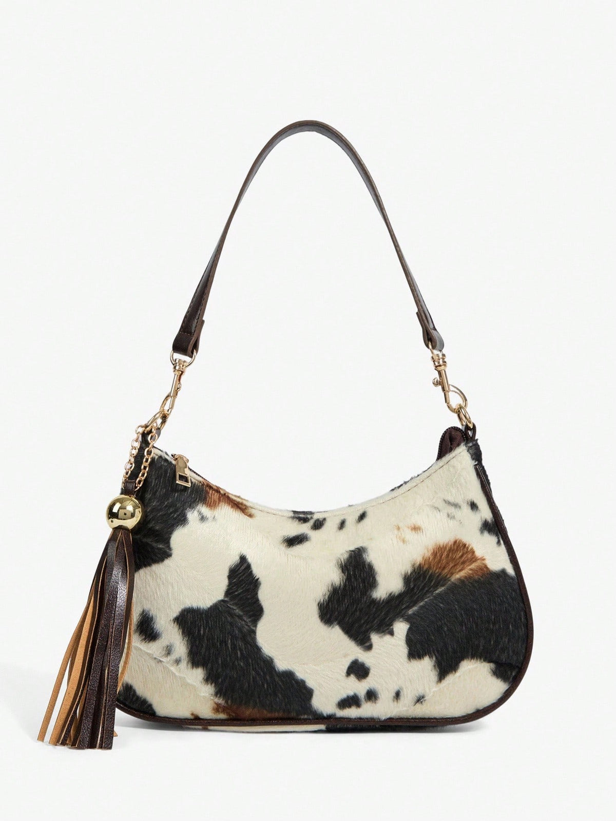 Bolso Hobo con Estampado de Vaca y Flecos