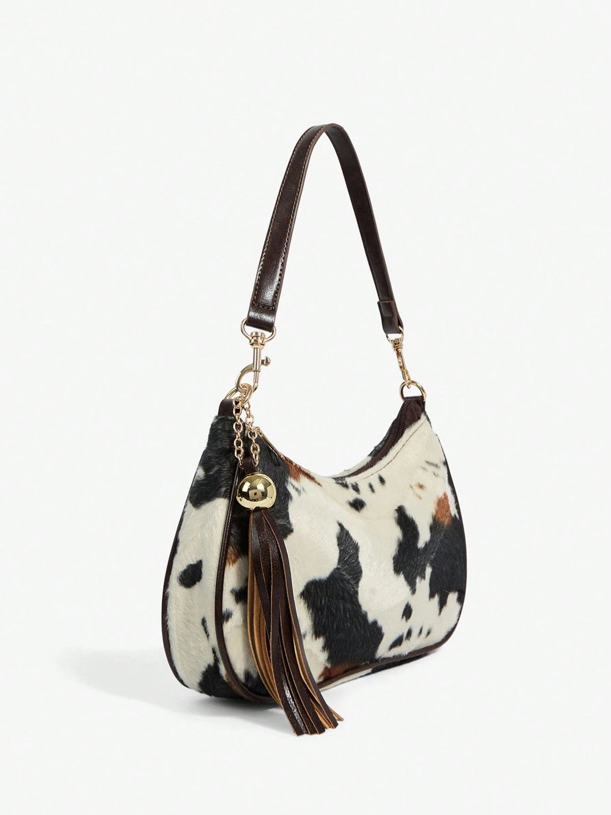 Bolso Hobo con Estampado de Vaca y Flecos