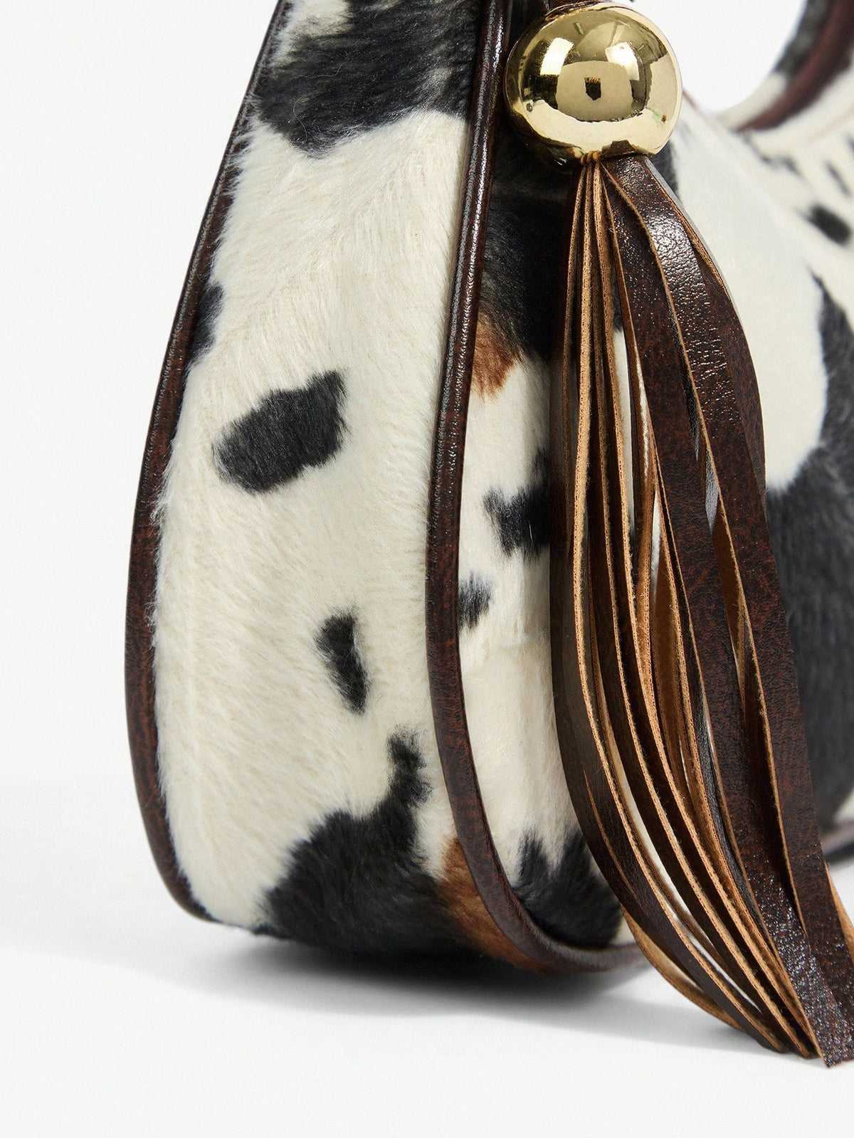 Bolso Hobo con Estampado de Vaca y Flecos