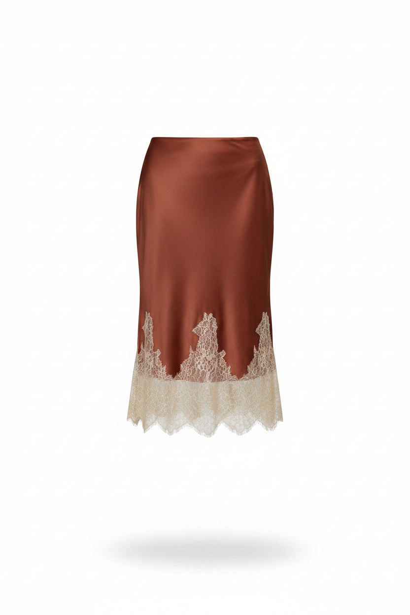 Falda Midi con Parches de Encaje