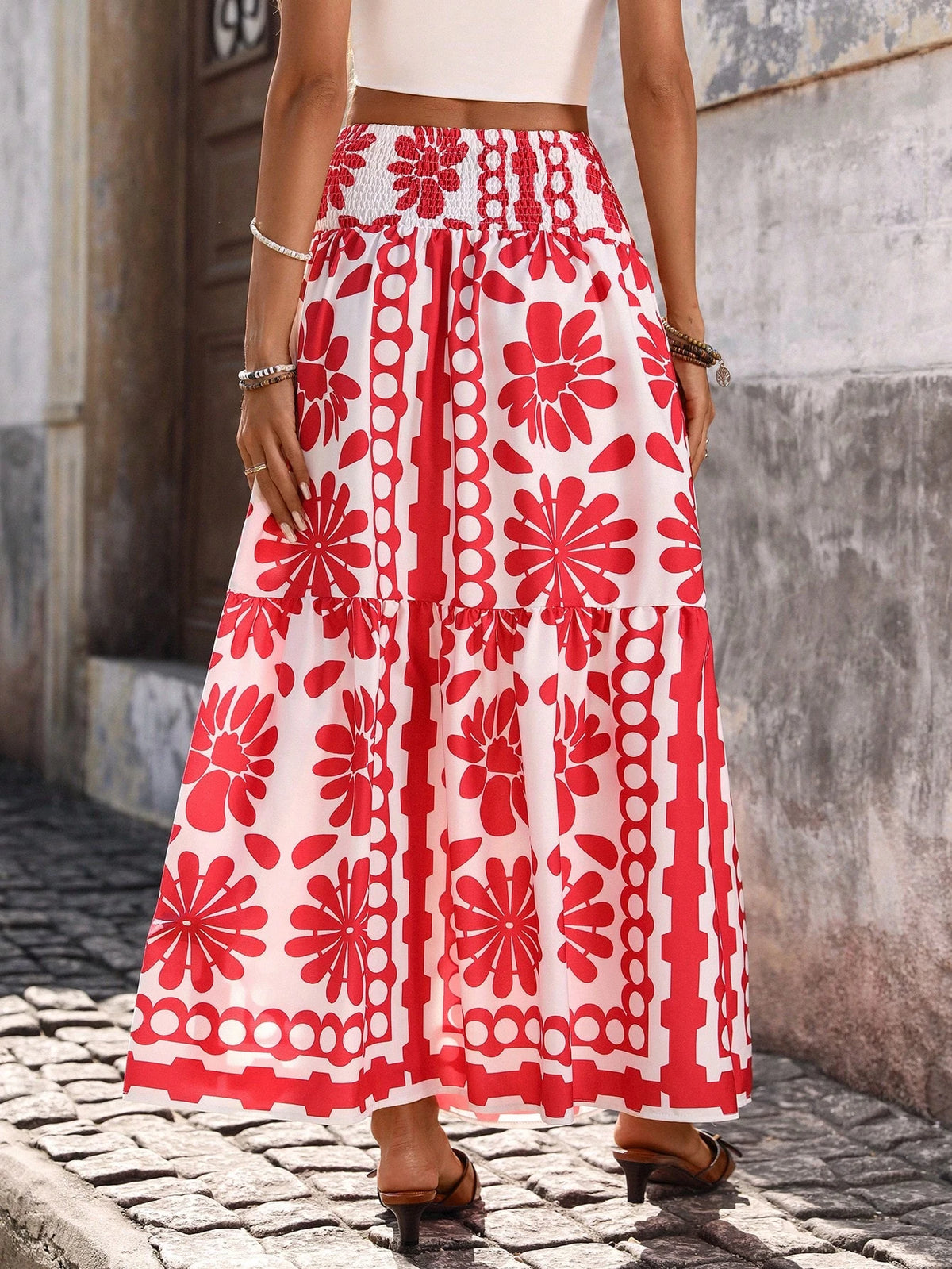 Falda Floral con Cintura Fruncida