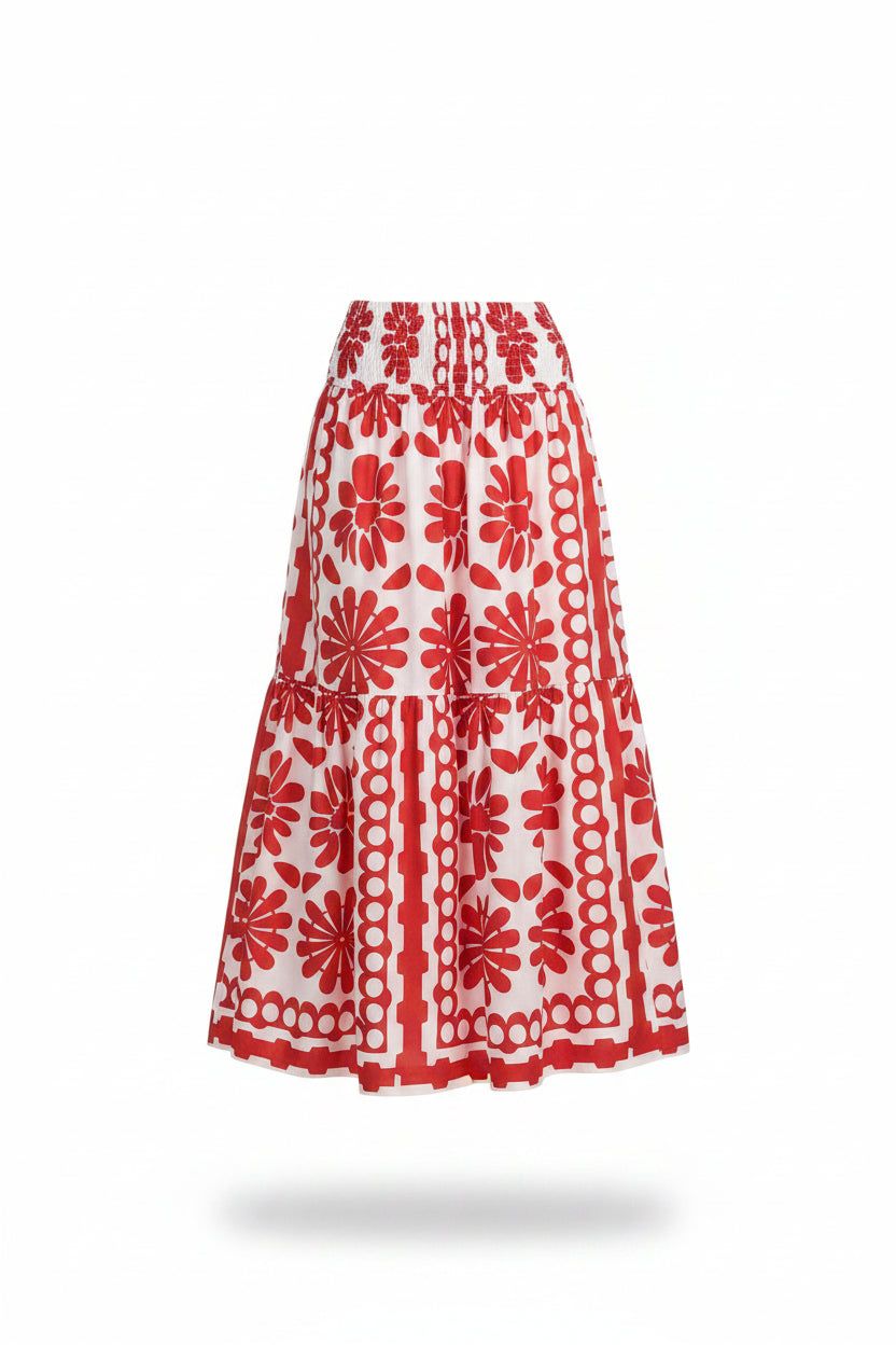 Falda Floral con Cintura Fruncida