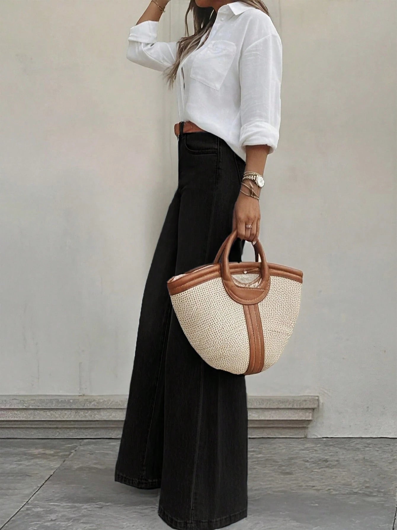 Jeans Rectos de Cintura Alta – Negro