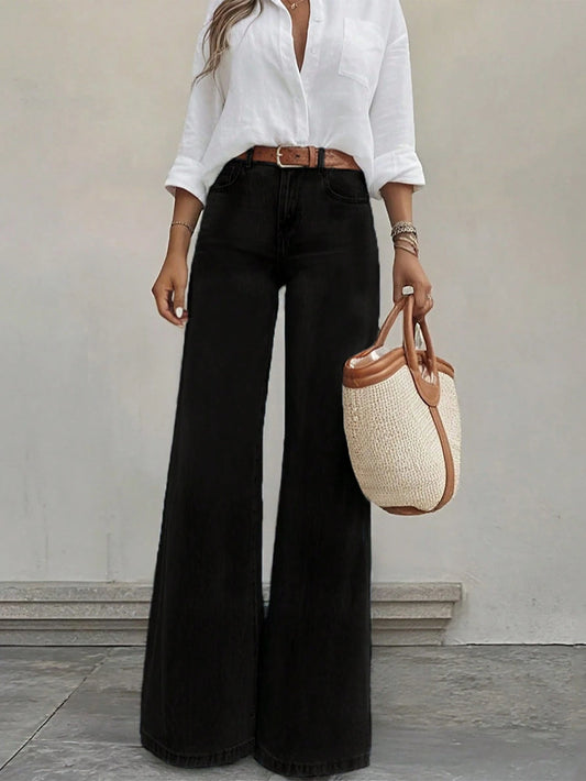 Jeans Rectos de Cintura Alta – Negro