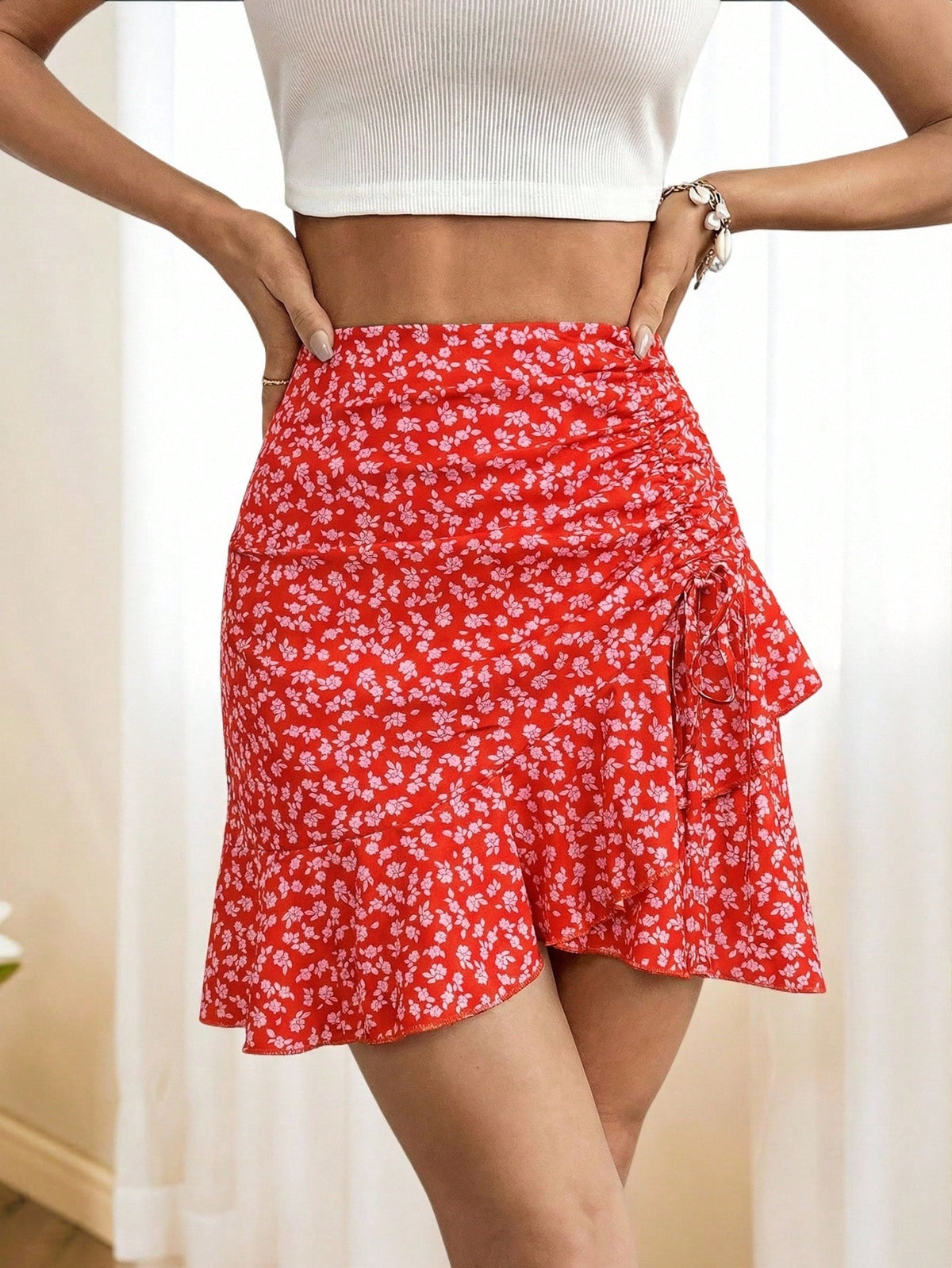 Minifalda Floral con Volantes