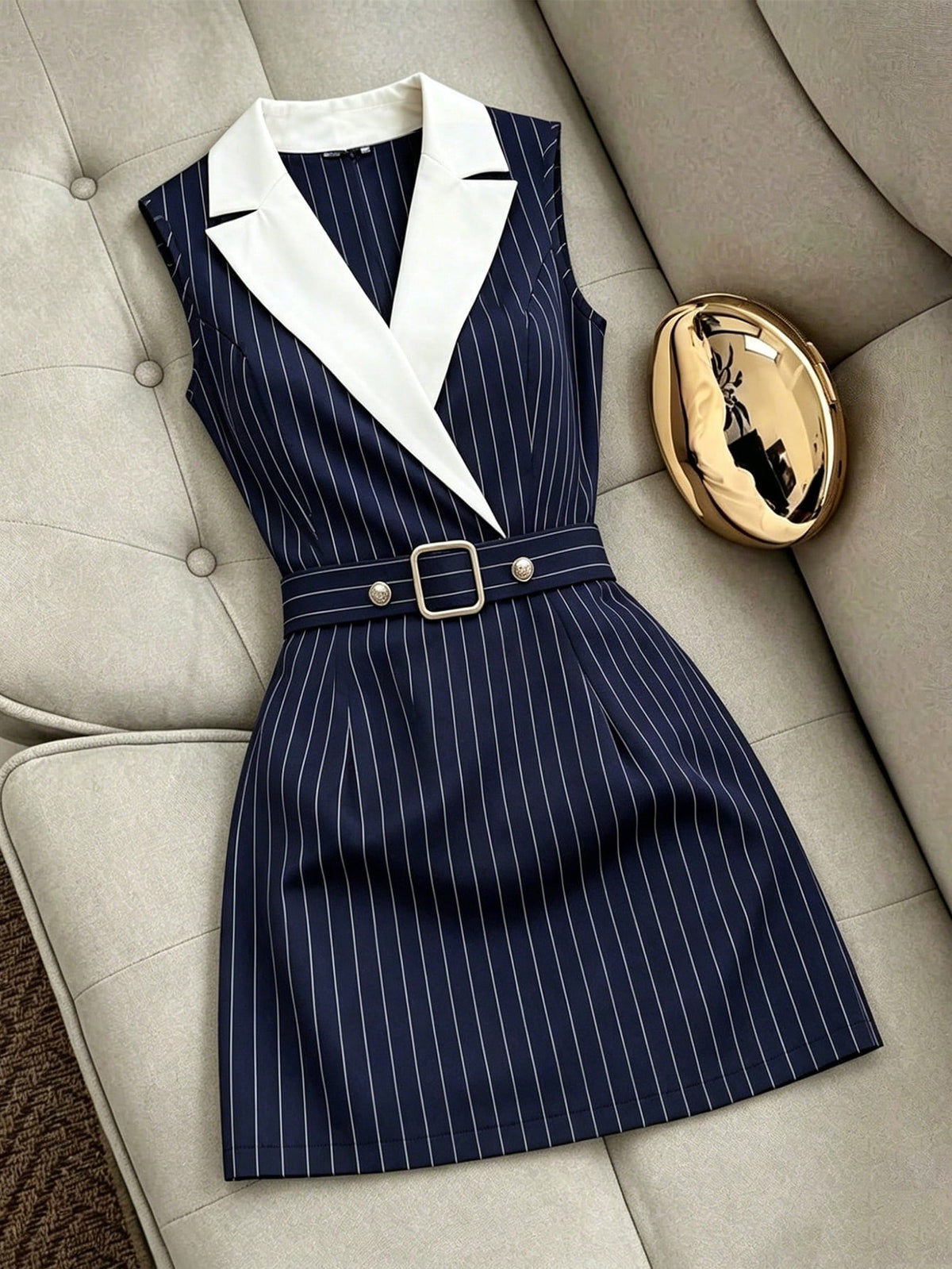 Vestido Midi de Rayas Azul Marino y Blanco