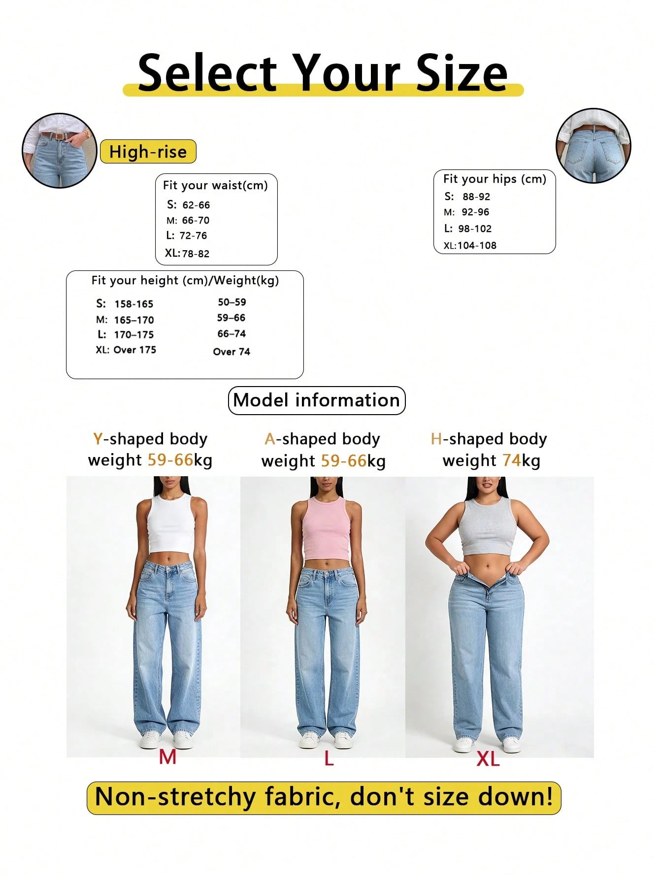 Jeans Rectos de Cintura Alta – Negro