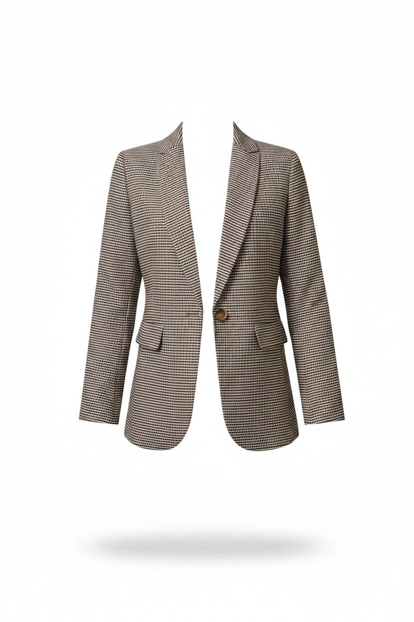 Blazer a Cuadros Marrón de Manga Larga