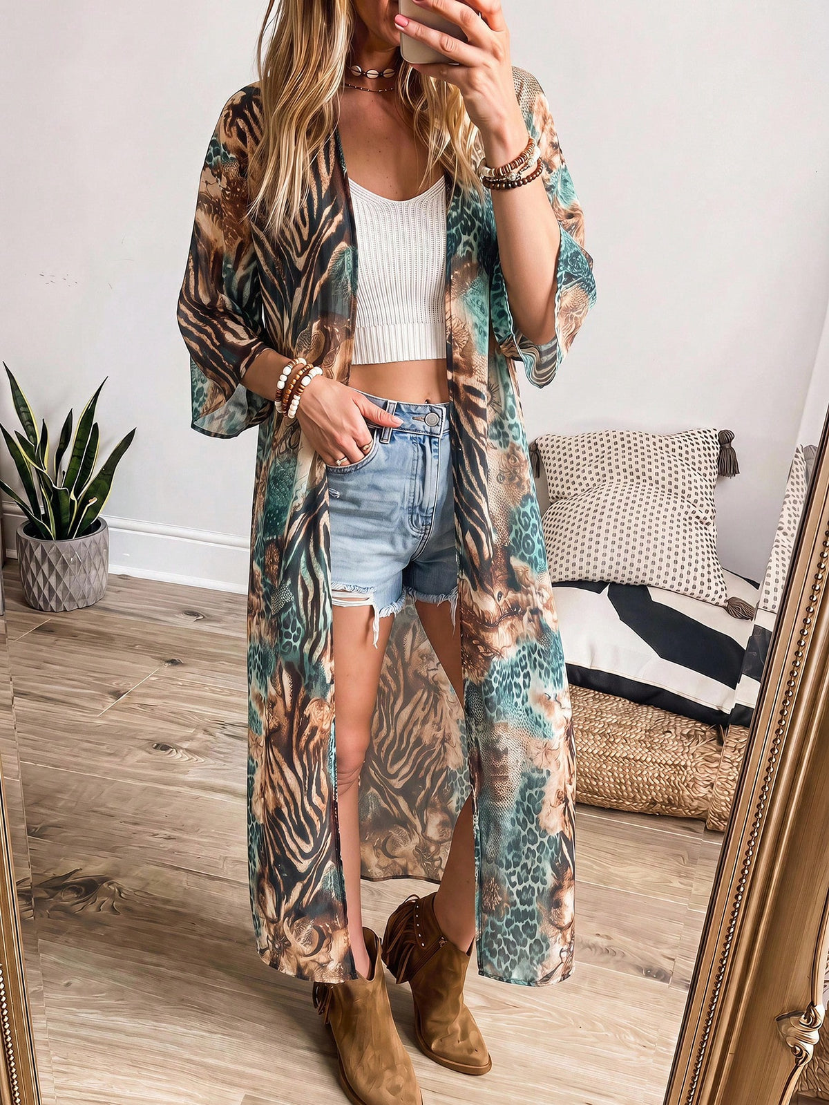 Bata de Playa con Estampado Integral