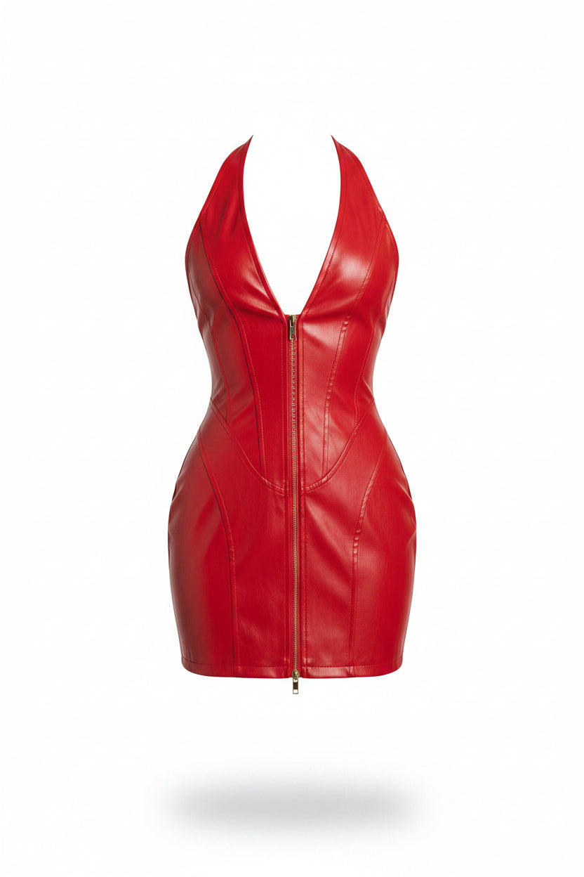 Vestido Mini de Polipiel con Escote