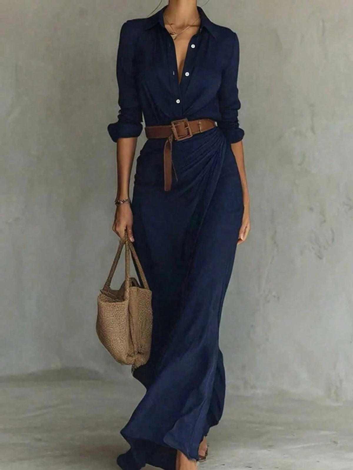 Vestido Camisero Largo con Botones