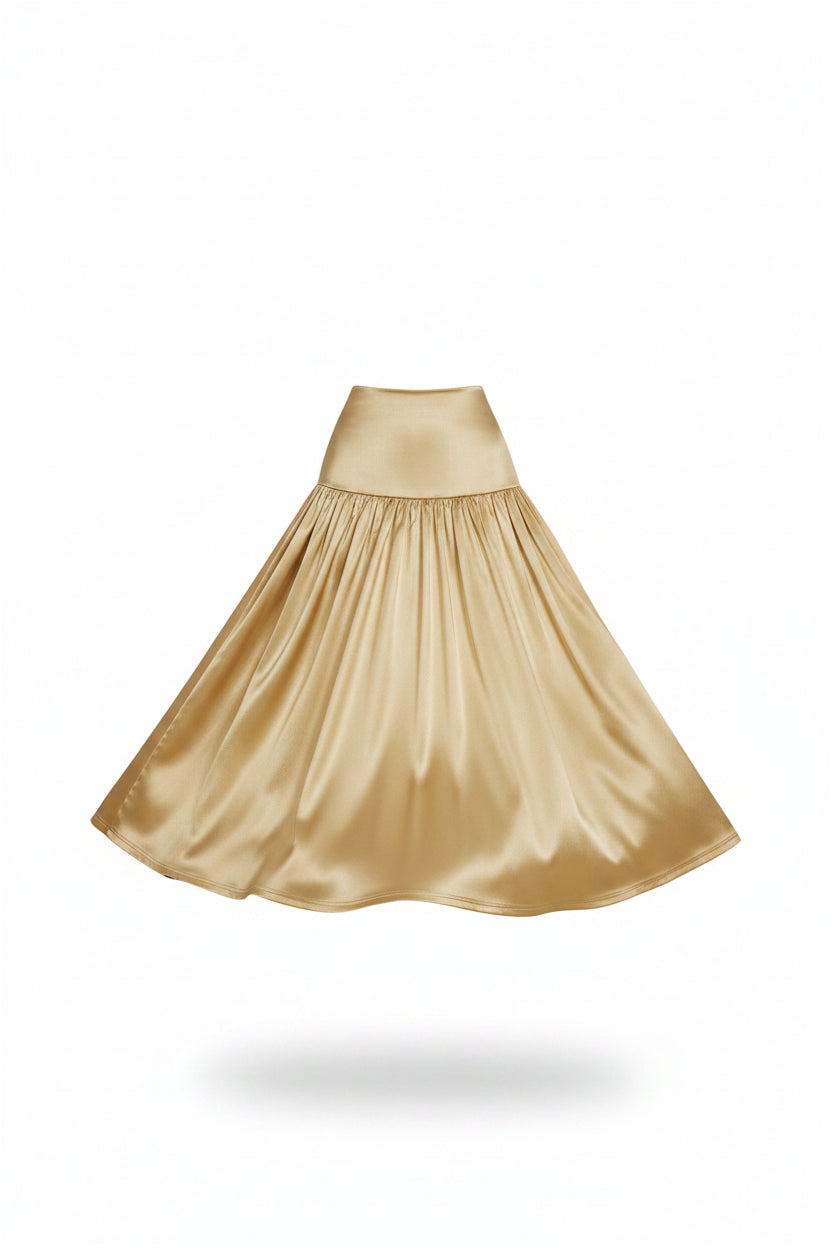Falda Midi de Satén Amarillo