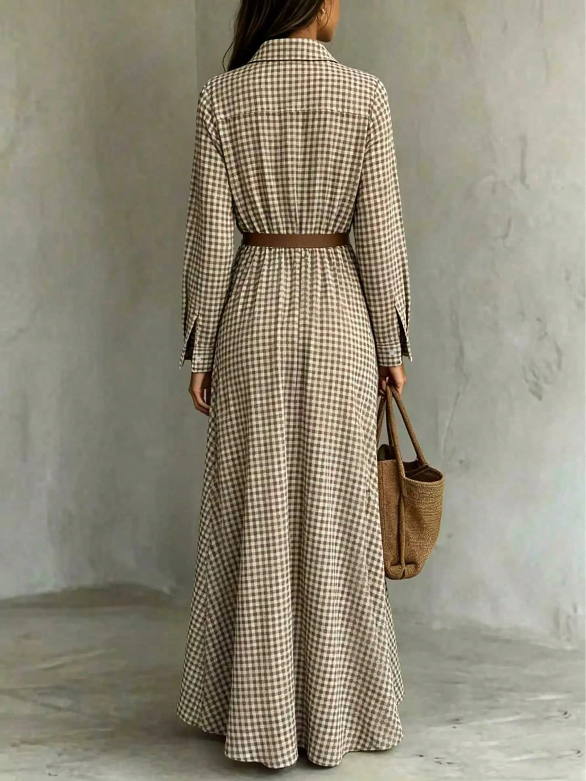 Vestido Midi a Cuadros Marrón