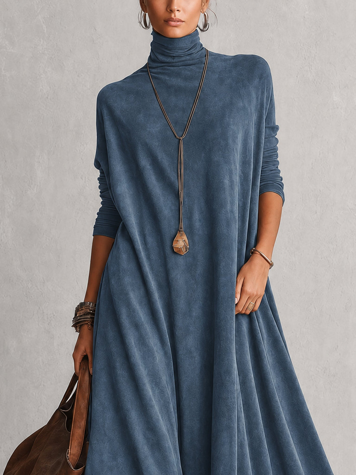 BRUNA | Vestido Largo Efecto Ante con Bajo de Encaje