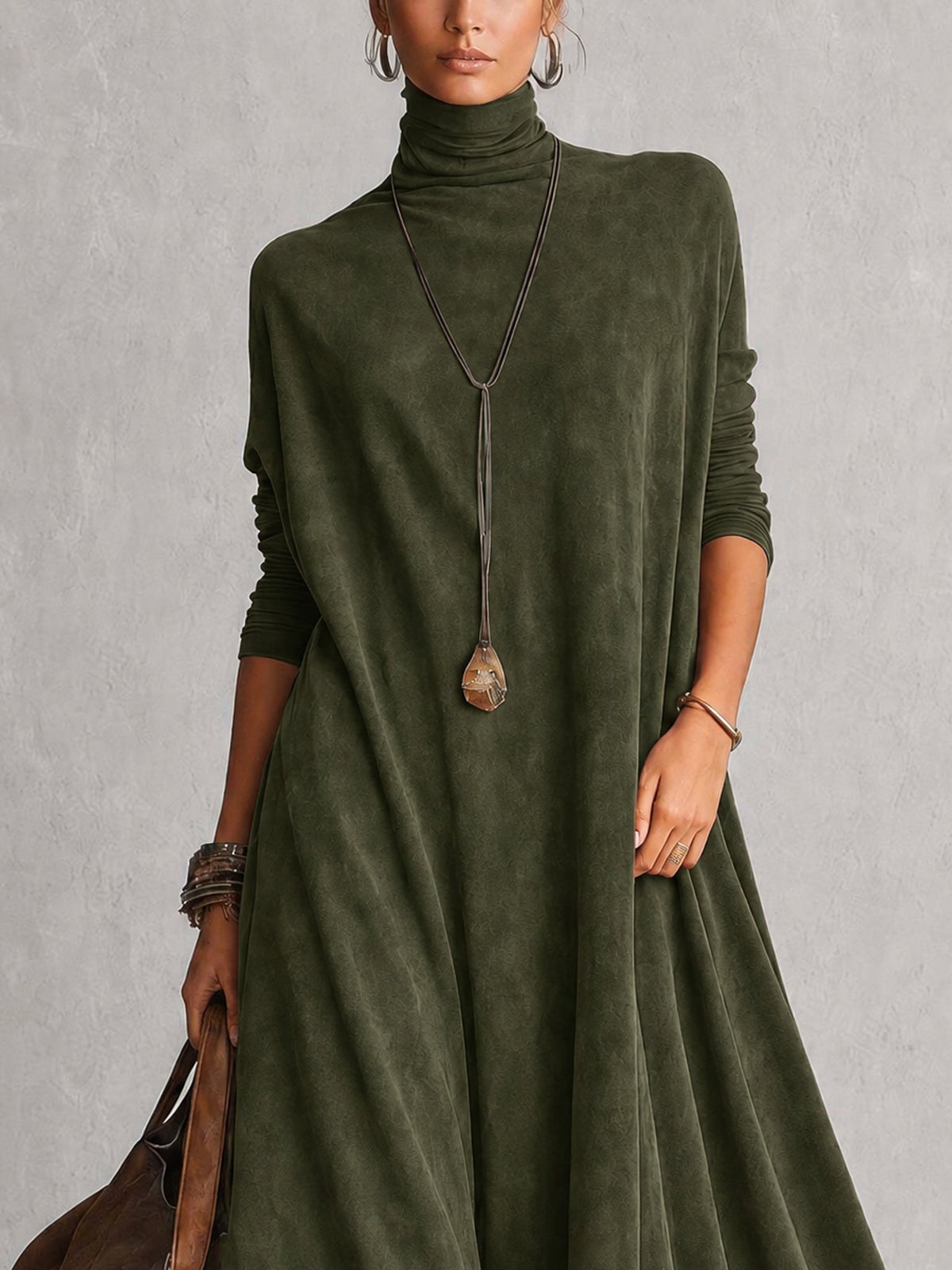 BRUNA | Vestido Largo Efecto Ante con Bajo de Encaje