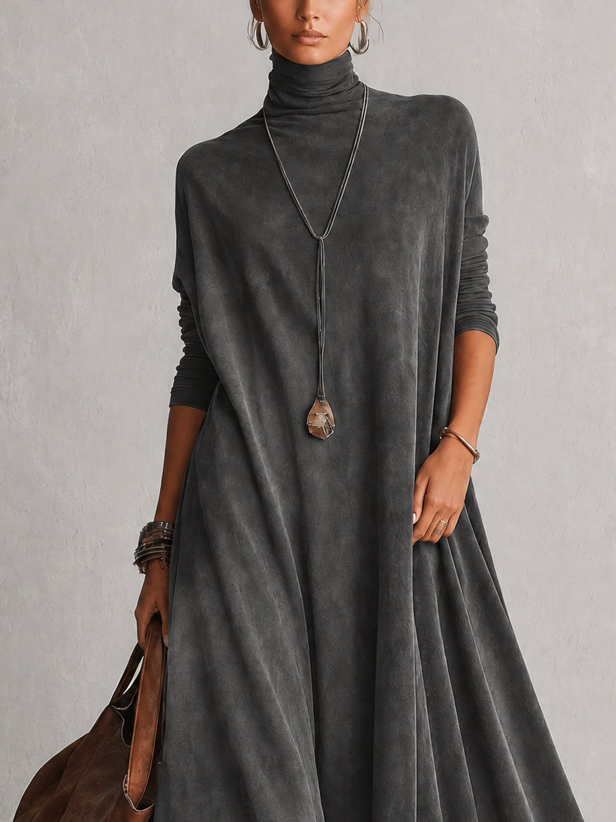 BRUNA | Vestido Largo Efecto Ante con Bajo de Encaje