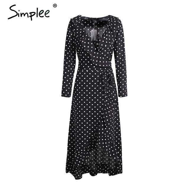Vestido Largo de Lunares con Volantes y Abertura