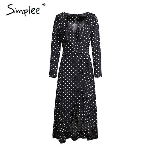 Vestido Largo de Lunares con Volantes y Abertura