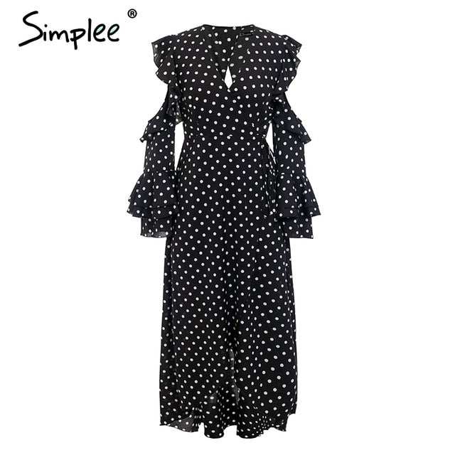 Vestido Largo de Lunares con Volantes y Abertura