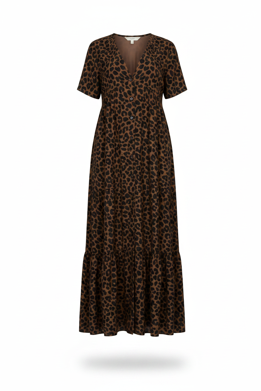 Vestido largo con estampado de leopardo