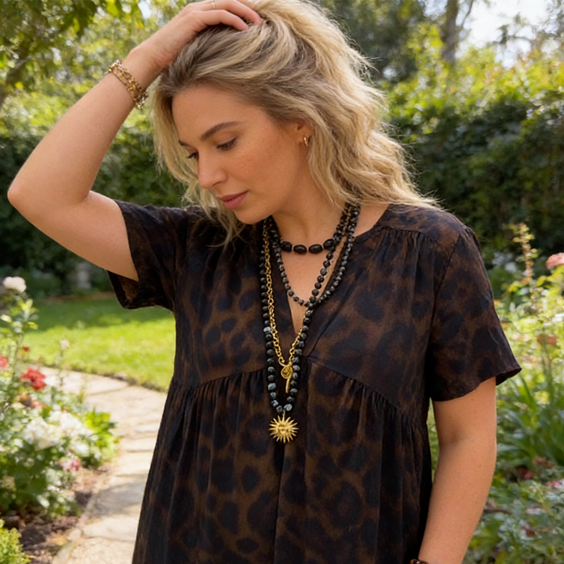 Vestido largo con estampado de leopardo