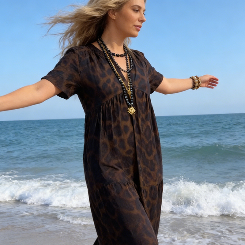 Vestido largo con estampado de leopardo